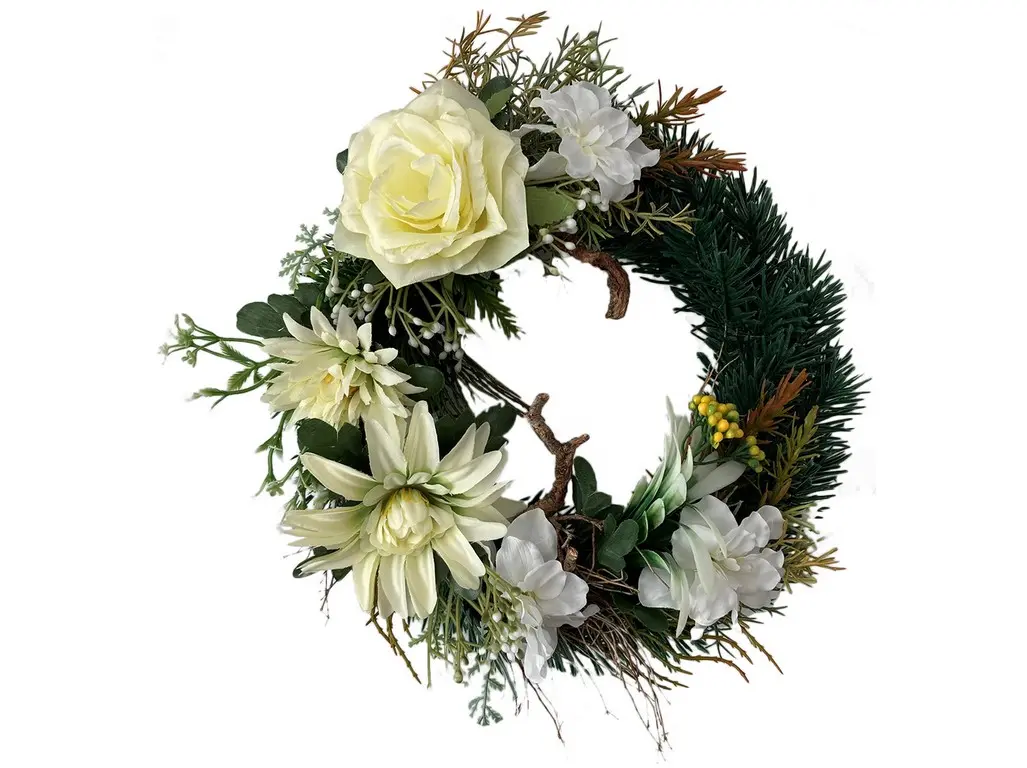 dekorace VĚNEC dušičkový pr.28cm ŽL, FI květy 0.18 Kg MAXMIX Sklad14 292350