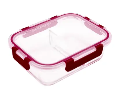 dóza LORA obdél. dělená 1,3l 23,5x18x7,5cm skl.+PP víčko  bordó