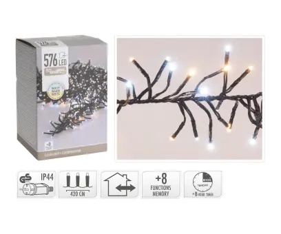osvětlení vánoční  4,2m  576LED teplá BÍ, 8 funkcí, ZE IP44