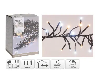 osvětlení vánoční  5,6m  768LED teplá BÍ, 8 funkcí, ZE IP44