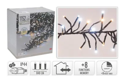 osvětlení vánoční  8,4m 1152LED teplá BÍ, 8 funkcí, ZE IP44