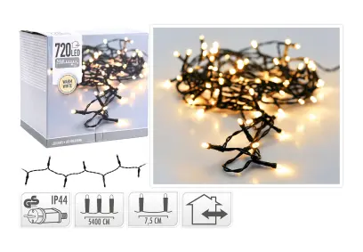 osvětlení vánoční 54m 720LED teplá BÍ, ZE drát