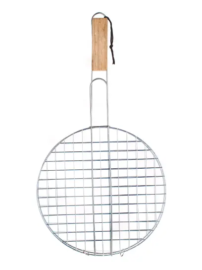 mřížka opékací kulatá pr.30cm BBQ, dřev. rukojeť