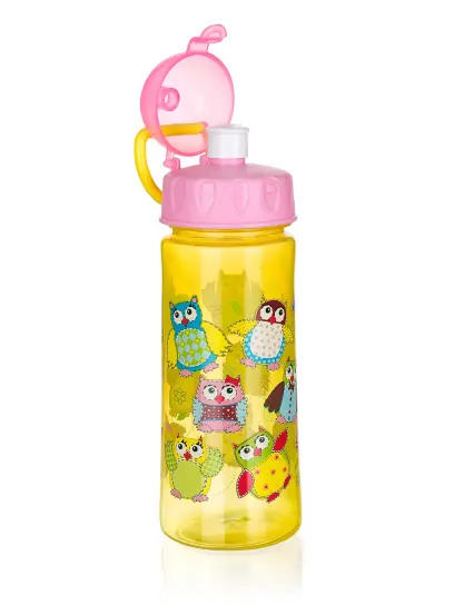 láhev na pití 500ml s brčkem SOVA RŮŽ