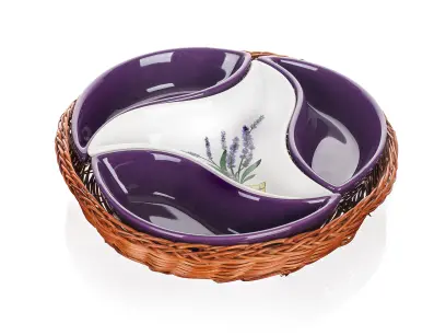 mísa v košíku 23,0cm LAVENDER keramika/proutí