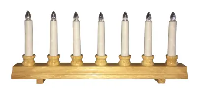 svícen vánoční  7 svíček LED,teplá BÍ,dřev.přír.42,5x21,5x5cm,2xtuž.AA baterie