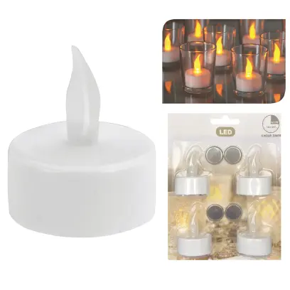 svíčka čajová LED pr.3,5cm BÍ (4ks) s bateriemi, časovačem