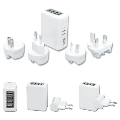 adaptér cestovní, 4xUSB, 4 typy zástrček