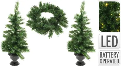 sada vánoční LED (2xstromek 90cm v květníku,1xvěnec 53cm+osvětlení) ZE