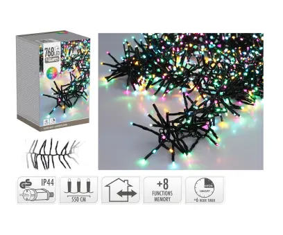 osvětlení vánoční  5,5m 768LED duhová (MO, ORANŽ, RŮŽ), 8 funkcí