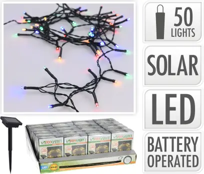 osvětlení solární 2m,  50LED, barevné, ZE drát