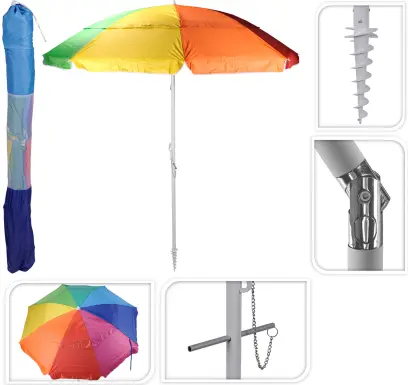 slunečník 220cm, s kloubem a vrutem, duhové barvy