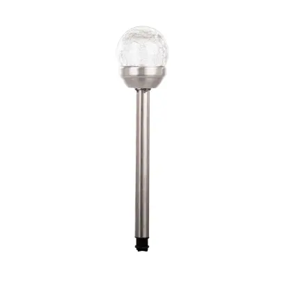 lampa solární KOULE  6cm, v.36cm, 1LED, nerez/sklo/PH čirá