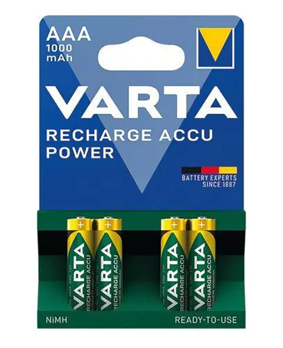 baterie mikrotužková AAA LR03 dobíjecí 1000mAh/500 cyklů (4ks) VARTA