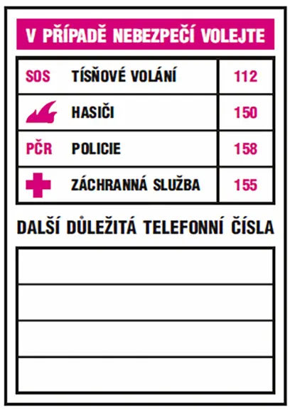 tabulka - DŮLEŽITÁ TELEFONNÍ ČÍSLA – samolepící 74x105 mm