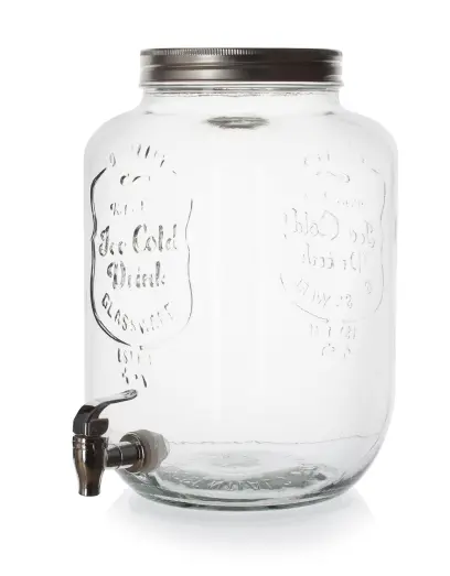 láhev 8000ml skleněná s kohoutkem, kov.víčko