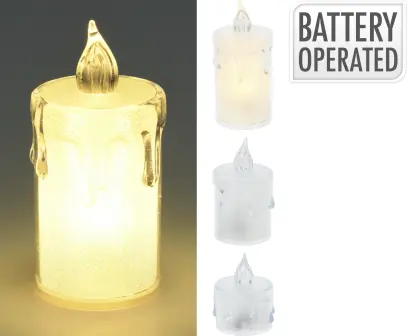 svíčka čajová LED pr.3,6 x 5,0-6,5-7,9cm, set 3ks,  BÍ  s bateriemi