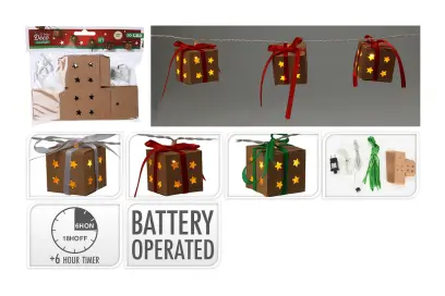 osvětlení vánoční 10LED DÁRKOVÉ KRABIČKY 5cm, s časovačem, mix