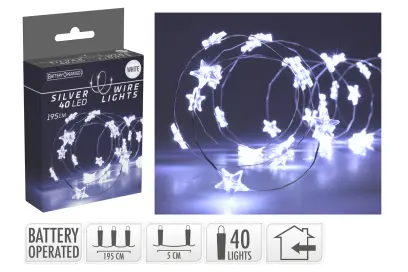 osvětlení vánoční 1,95m 40LED teplá BÍ, drát IP44