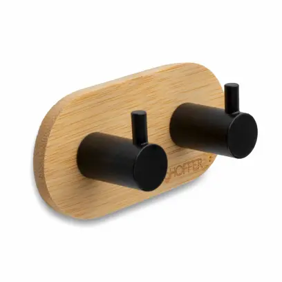 věšák  9x4,5x3,5cm 2 háčky samolepící bambus/kov.ČER