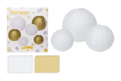 lampion PÁRTY papírový 1x30/1x25/1x20cm BÍ/ZL (6ks)