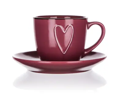 šálek + podšálek 260ml HEART BORDO keramický