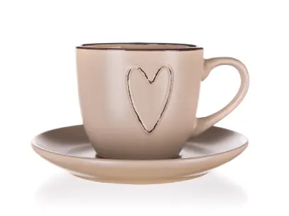 šálek + podšálek 260ml HEART, BÉŽ keramický
