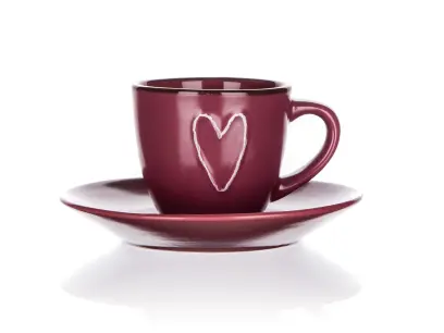 šálek + podšálek 80ml HEART, BORDO keramický