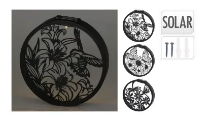dekorace na zeď KRUH solární LED 25x5x25cm kov, ČER
