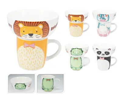 set dětský hrnek 360ml/miska 600ml mix 4 dekory porcelán