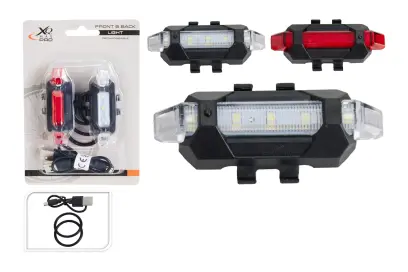 světlo na kolo USB přední BÍ + zadní ČRV sada 2díl.