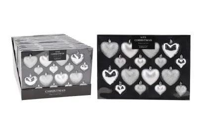 ozdoba vánoční SRDCE 4,5cm/6,5cm STŘ mix (8+8ks)