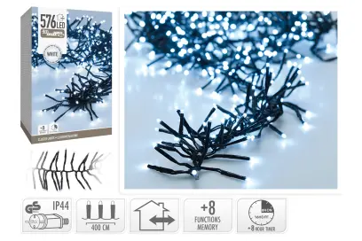 osvětlení vánoční  4m 576LED studená BÍ, drát, s časovačem