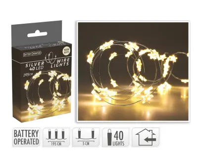 98427-387337 osvětlení vánoční 1,95m 40LED teplá BÍ, drát, s časovačem