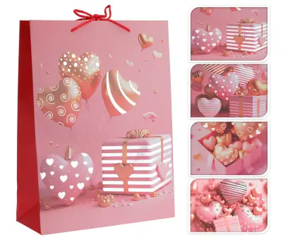 99966-387401 taška dárková 40x30x12cm SRDCE  mix 4 dekory