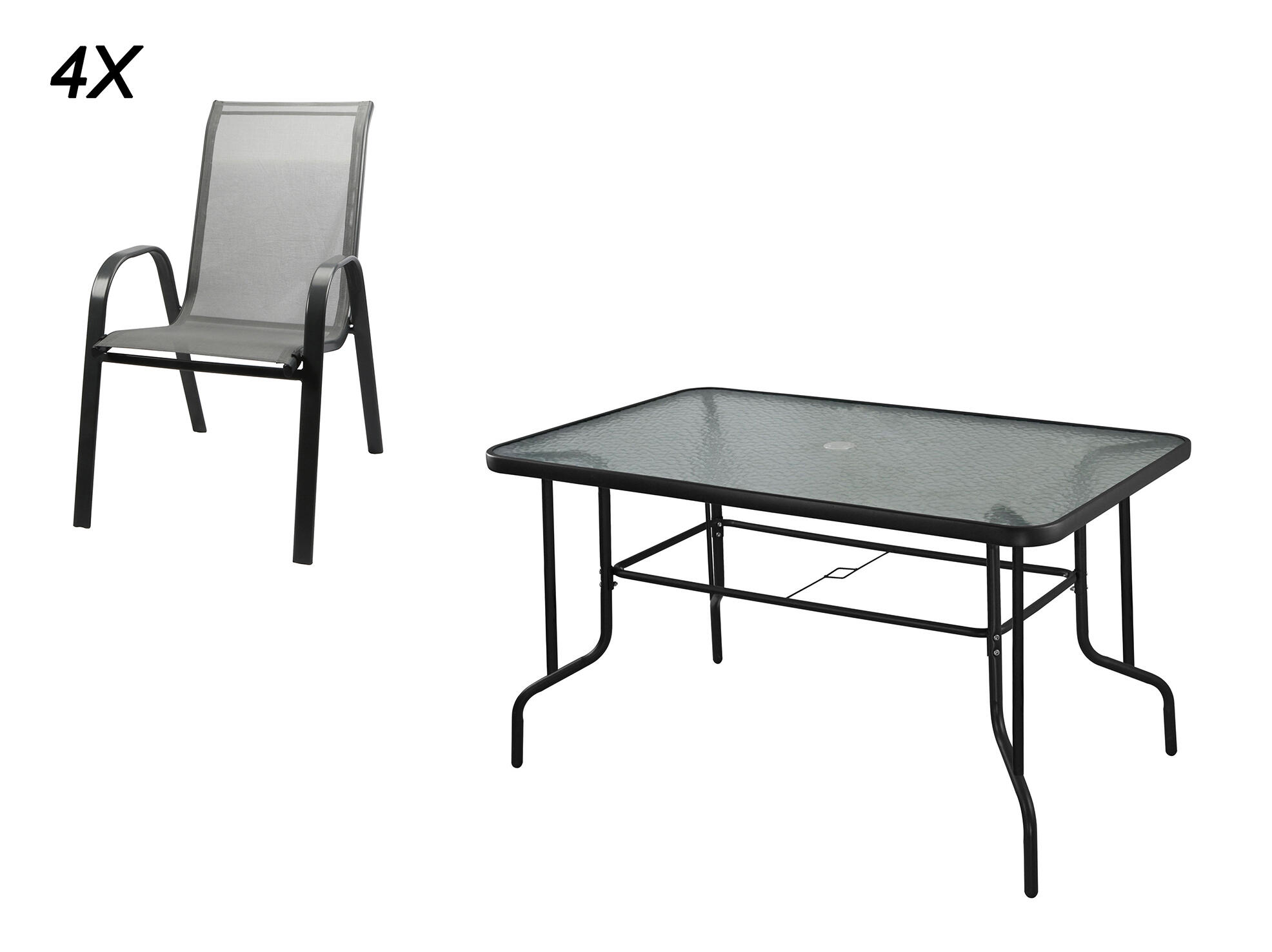 set zahradní ocel/textilén/sklo stůl + 4 židle ČER 4.5 Kg MAXMIX Sklad14 797006 45