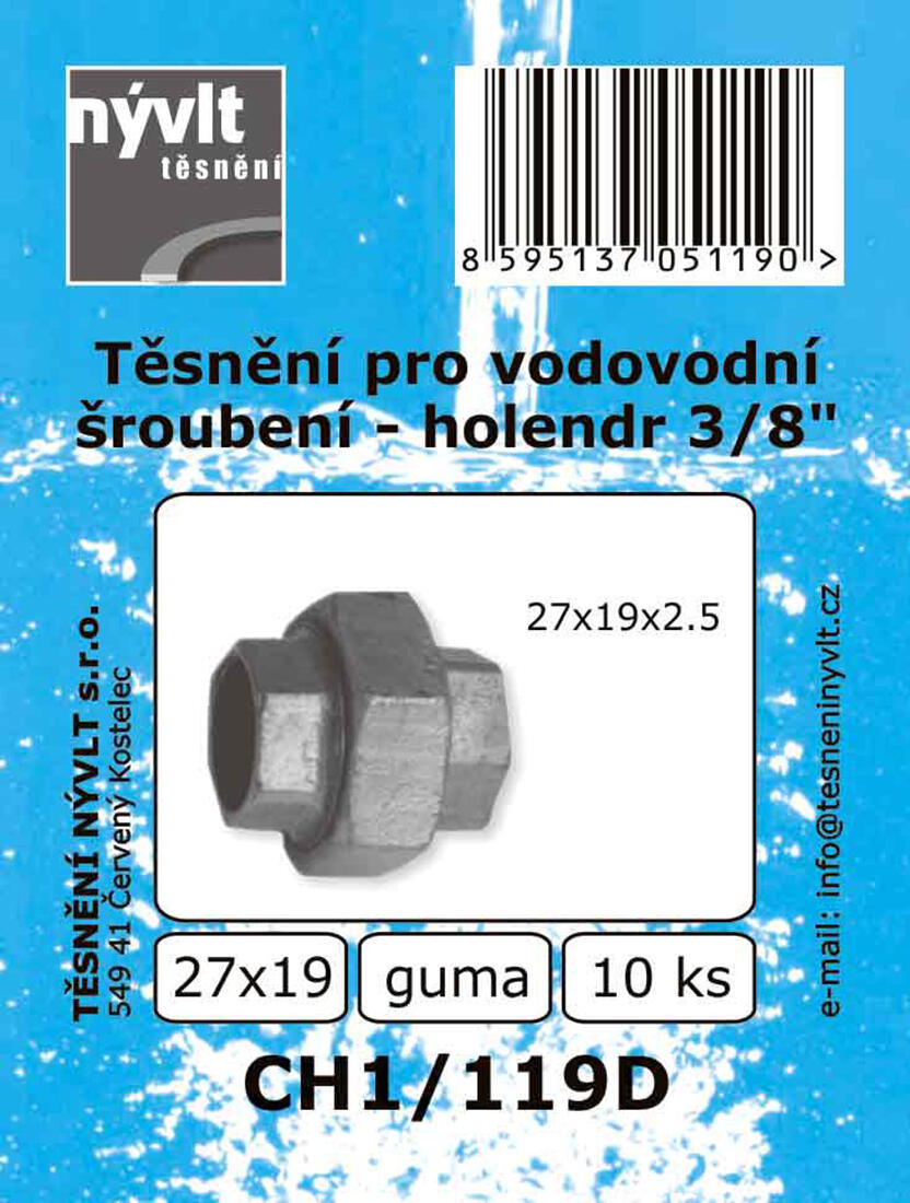 těsnění holendru vodovod.3/8" 27x19mm gum.  CH1/119D (10ks) 0.01 Kg MTA MAXMIX Sklad14 606892
