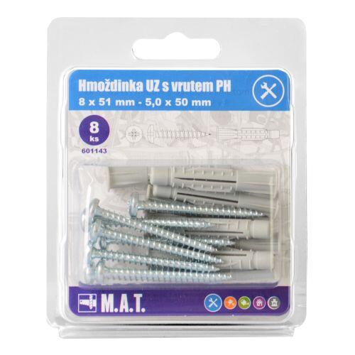 hmoždinka UZ pr. 8mm s vrutem PH ZB (8ks) 0.06 Kg MTA MAXMIX Sklad14 601143