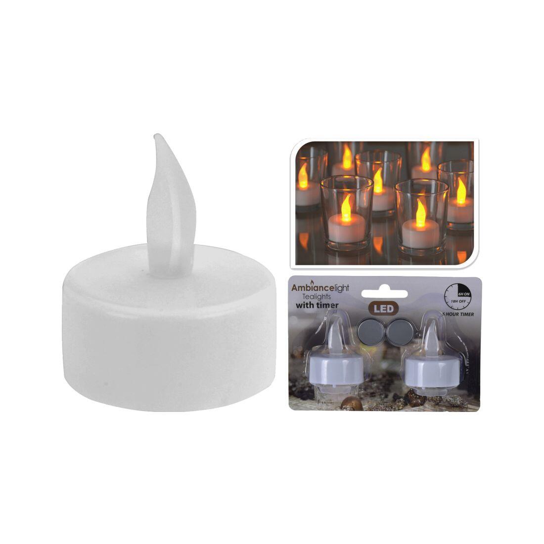 svíčka čajová LED pr.3,5cm BÍ (2ks) s bateriemi, časovačem 0.03 Kg MTA MAXMIX Sklad14 385454 8711295608346