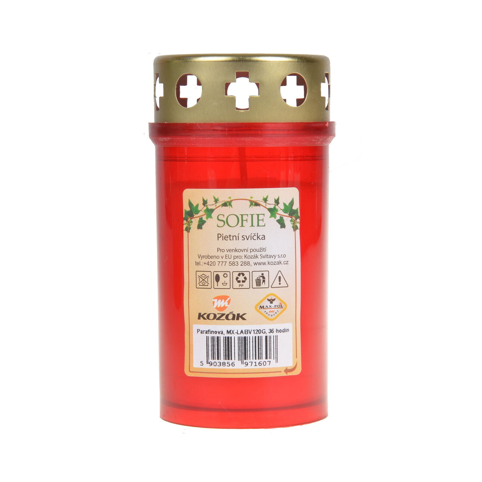 svíčka hřbitovní 12cm 120g (hoří 40hod) paraf., PH BÍ,ČRV, s víčkem 0.12 Kg MTA MAXMIX Sklad14 716197