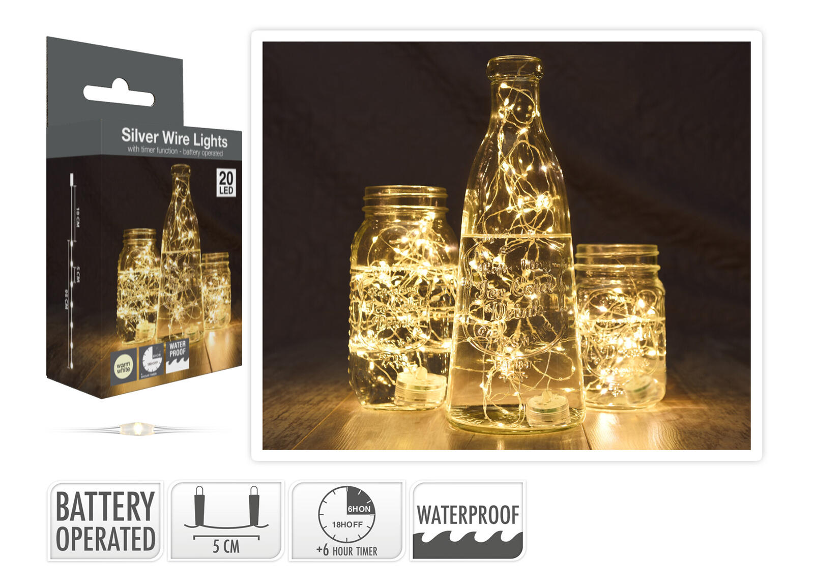 osvětlení 1,3m 20LED teplá BÍ, voděodolné s časovačem 0.02 Kg MTA MAXMIX Sklad14 386112 8719202299908