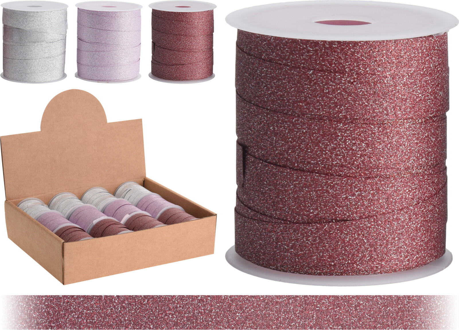 stuha vázací  10mx1cm GLITTER mix BORDO/RŮŽ/STŘ 0.01 Kg MTA MAXMIX Sklad14 386299