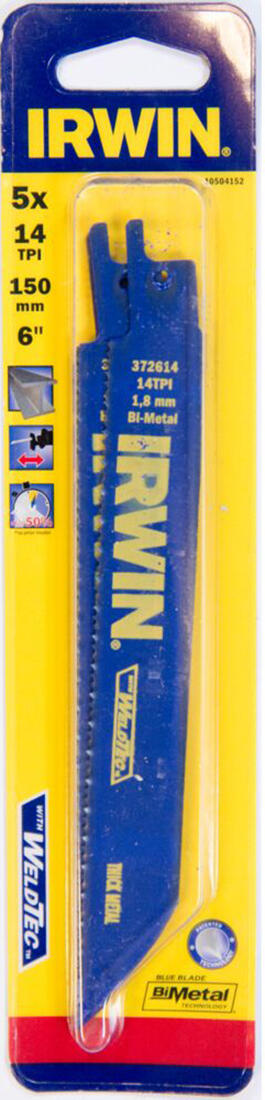 list pil. na kov do mečových pil 150mm/14TPI (5ks) IRWIN 0.09 Kg MTA MAXMIX Sklad14 471221