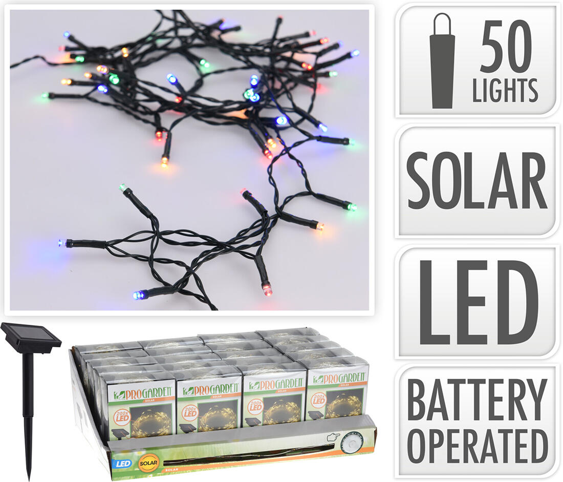osvětlení solární 2m,  50LED, barevné, ZE drát 0.14 Kg MTA MAXMIX Sklad14 386447