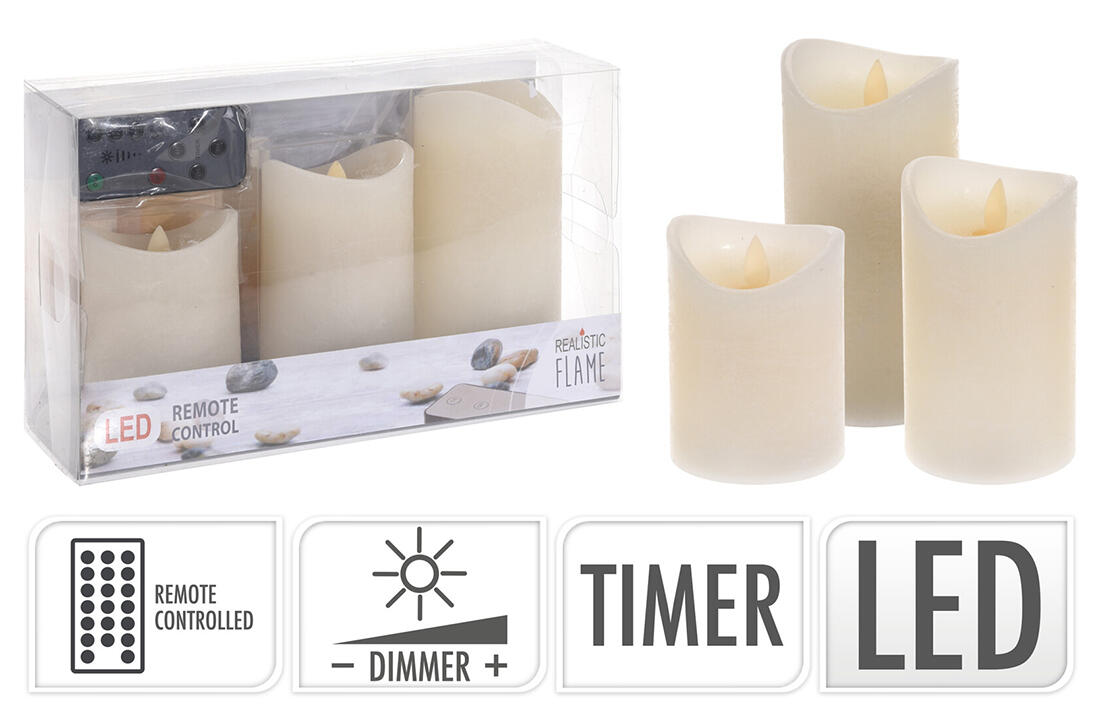 svíčka LED PLAMEN,dálk.ovl.,stmívání,časovač,SL.KOST (3ks) 0.52 Kg MTA MAXMIX Sklad14 386571