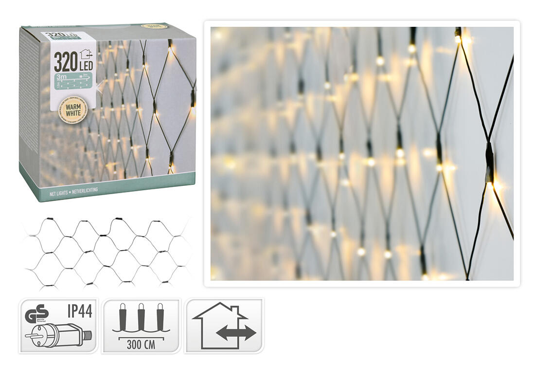 osvětlení vánoční  1,5x3m 320LED teplá BÍ, SÍŤ 0.59 Kg MTA MAXMIX Sklad14 386577