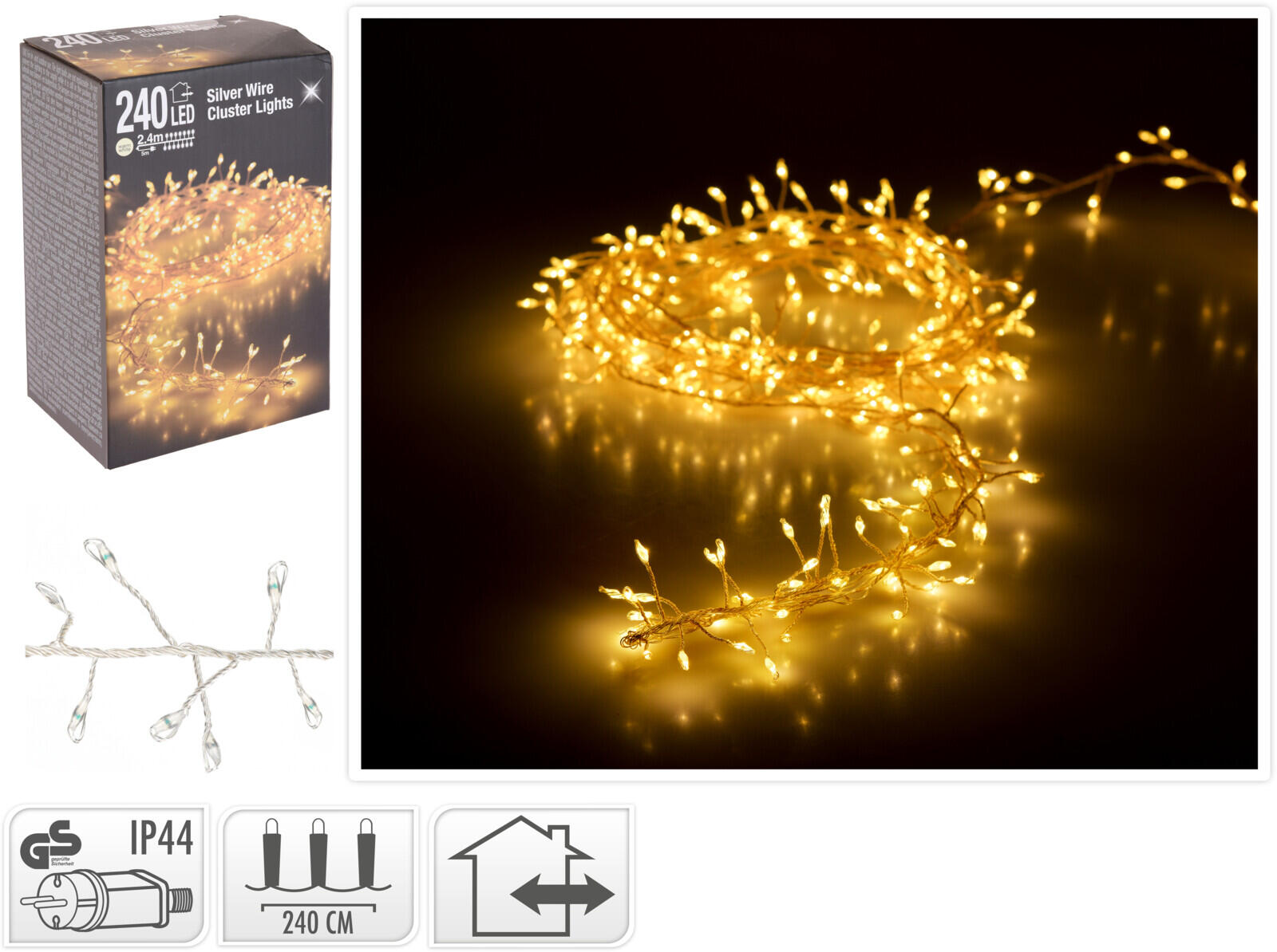 osvětlení vánoční  2,4m 240LED teplá BÍ, STŘ drát 0.16 Kg MTA MAXMIX Sklad14 386583
