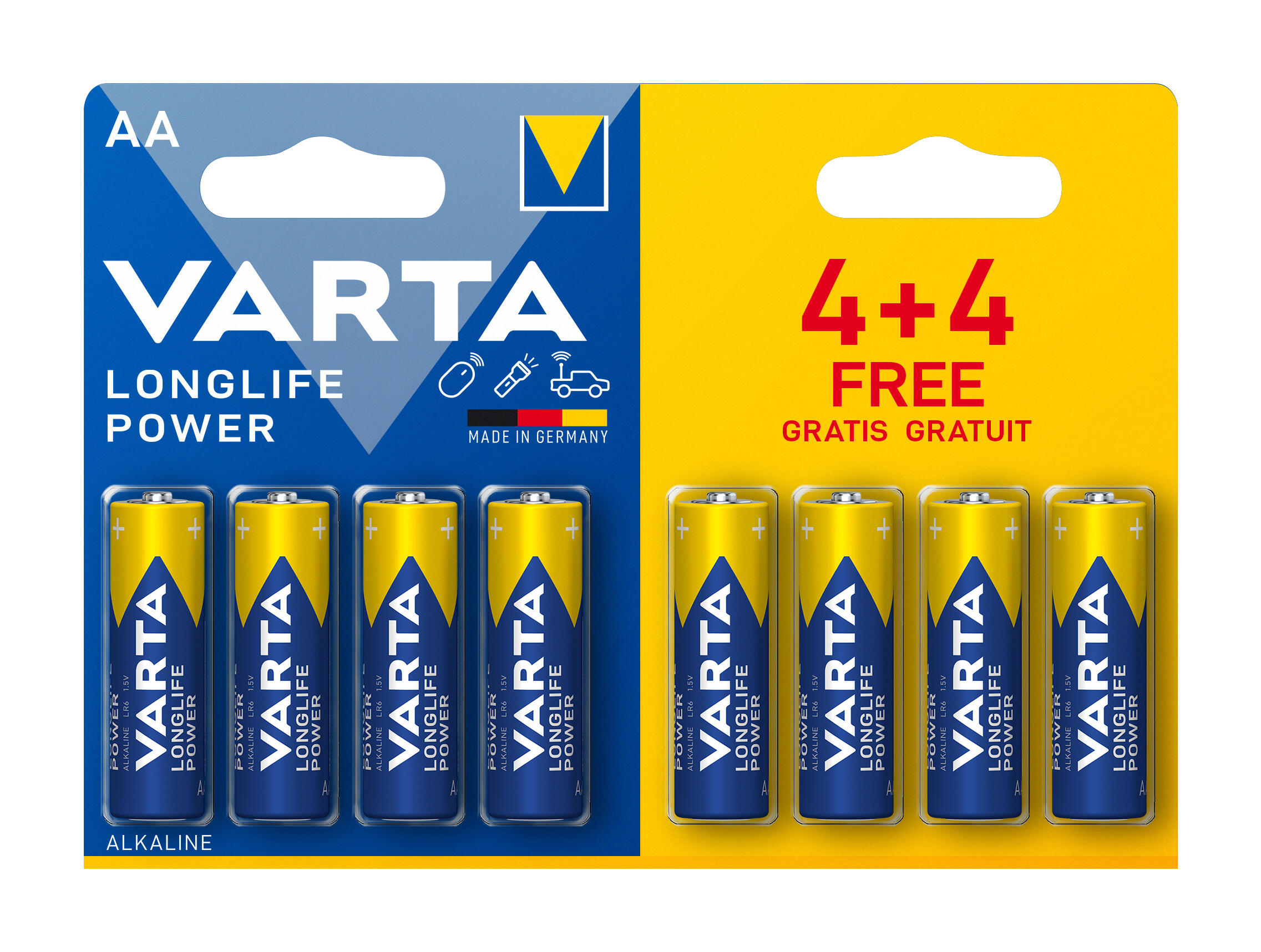 baterie tužková AA LR6 (4+4ks) alkalická Longlife Power VARTA 0.28 Kg MTA MAXMIX Sklad14 129175