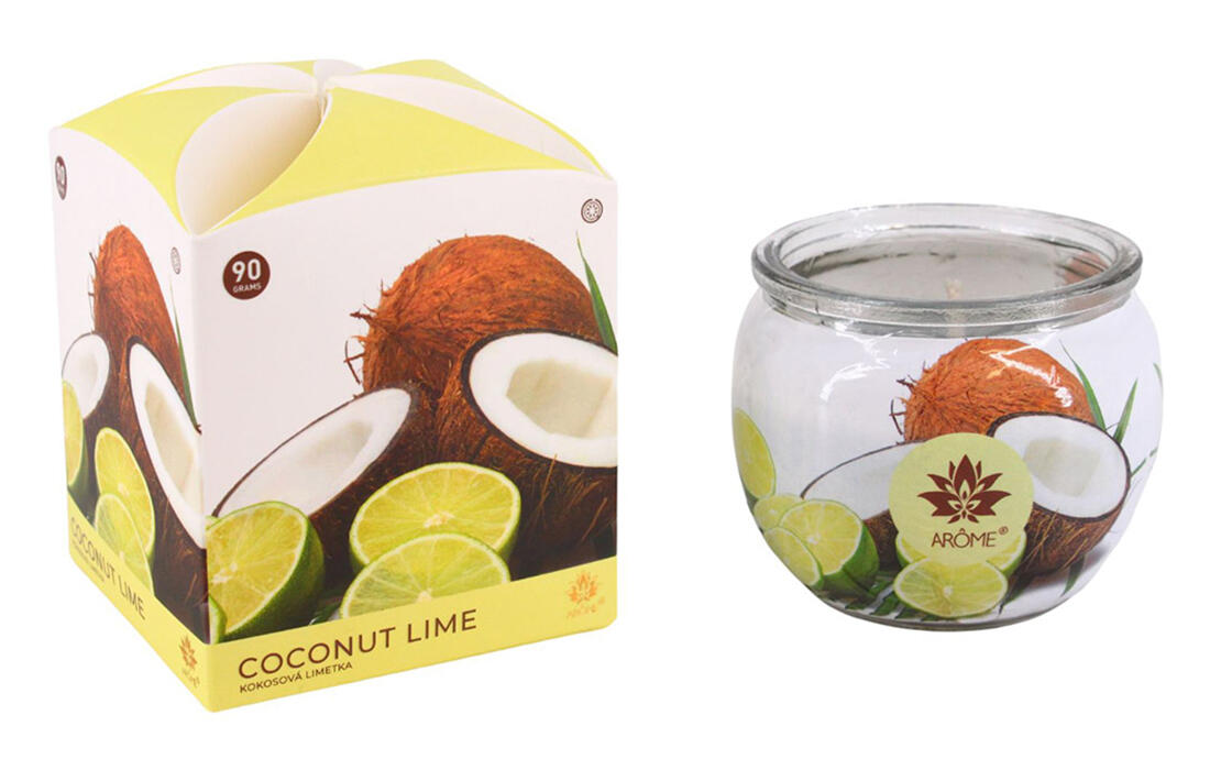 svíčka vonná sklo KOKOS & LIMETKA 90g (hoří 22hod) 0.09 Kg MTA MAXMIX Sklad14 399587