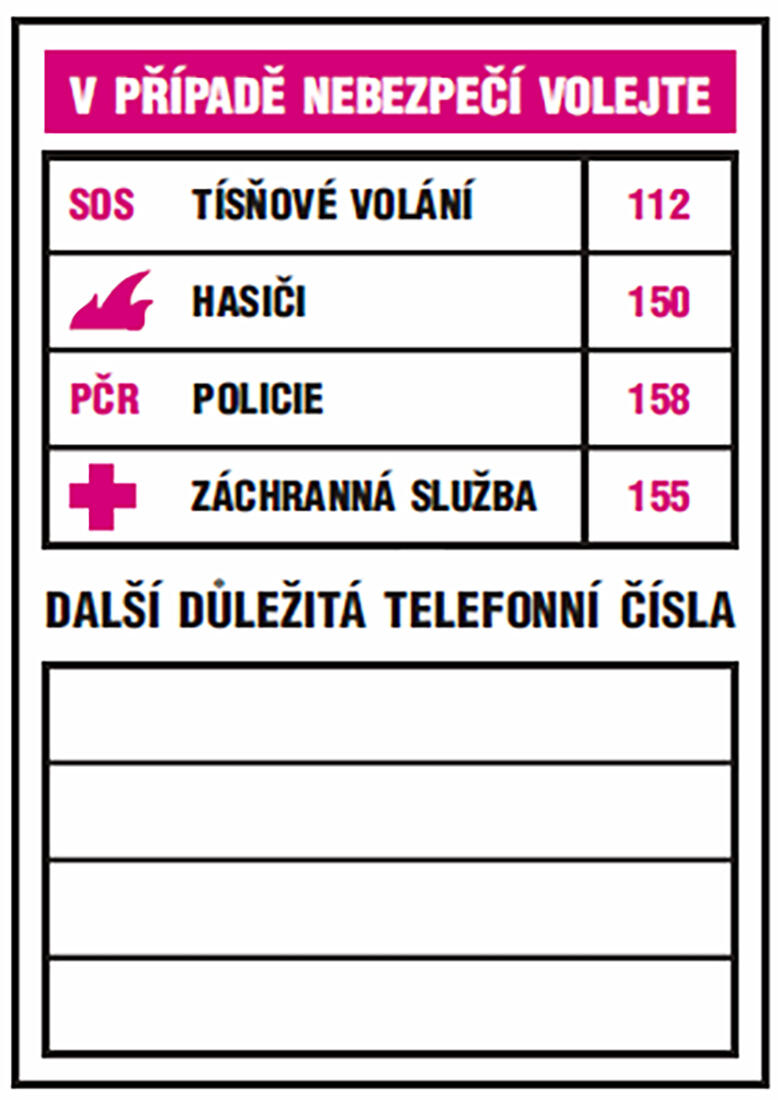 tabulka - DŮLEŽITÁ TELEFONNÍ ČÍSLA 74x105mm samolepicí 0.01 Kg MTA MAXMIX Sklad14 588996